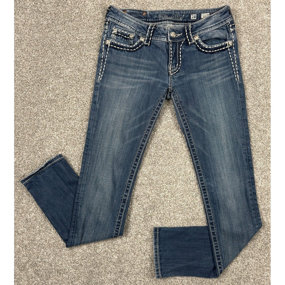 Miss Me Jeans Womens 28 Skinny Low‎ Rise Rhinestone Thick Stitch Y2K Western